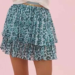 Anthropologie Nikasha turquoise floral tier short skirt with beading